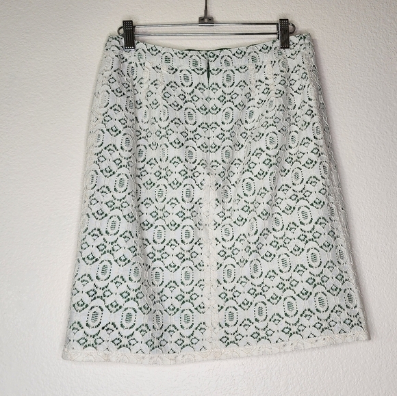 Anthropologie Edme & Esyllte Green Cream Lace Pencil Skirt - Picture 3 of 7